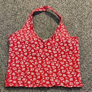 Hollister Red Floral Halter Tank Top